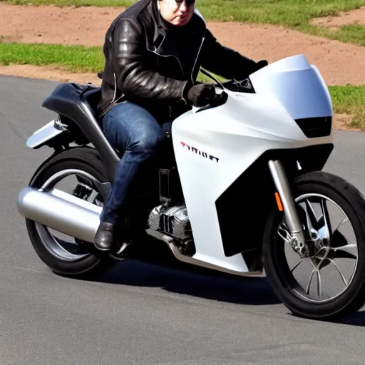 Prompt: crying elon musk riding motorcycle, hd photo