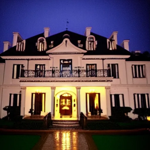 Image similar to A very low quality nokia picture with flash on of a mansion at night