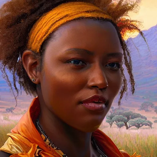 Image similar to portrait of an south african woman ( 3 5 ) from south africa in 2 0 2 1, an oil painting by ross tran and thomas kincade