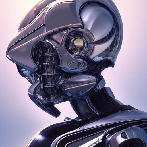 Image similar to futuristic chrome cyborg, part motorcycle,, cinematic lighting, highly detailed, trending art station, concept art, Unreal Engine 5, Photorealism, 8k resolution, cinema 4d, 3D, beautiful, art by artgerm and greg rutkowski and alphonse mucha and loish and WLOP
