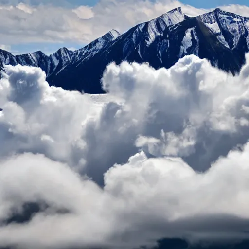 Prompt: thunderclouds above a snowy mountain