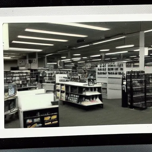 Prompt: “Fred Meyer electronics department in 1990. Polaroid”