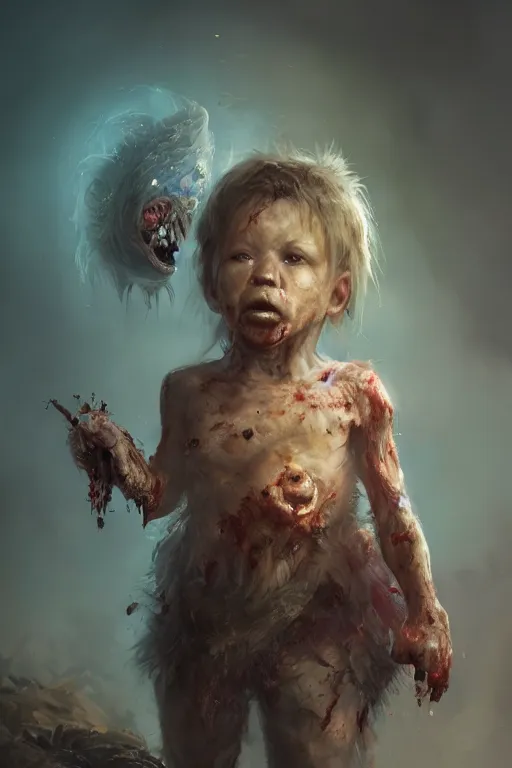 Prompt: a fancy portrait of a zombiefid baby by Greg Rutkowski, Sung Choi, Mitchell Mohrhauser, Maciej Kuciara, Johnson Ting, Maxim Verehin, Peter Konig, final fantasy , mythical, 8k photorealistic, cinematic lighting, HD, high details, atmospheric,