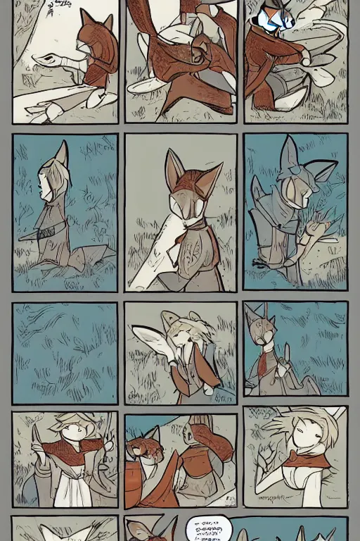 Prompt: a graphic novel comic about medival anthropomorphic foxes, by mike holmes, manga, webcomic, by kawacy