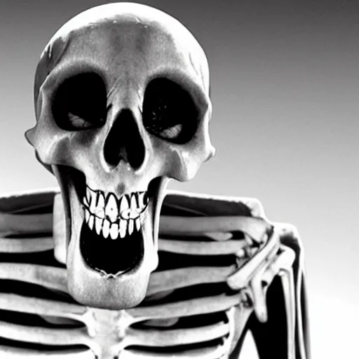 Prompt: skeleton laughing reaction image, movie still
