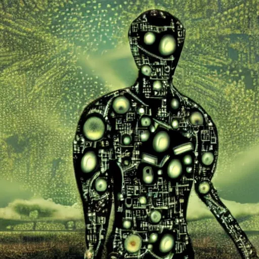 Prompt: I like to think of a cybernetic ecology. joined back to nature, all watched over by machines of loving grace.