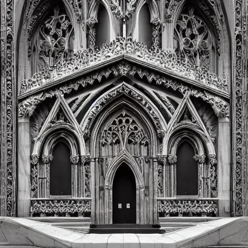 Image similar to a white marble gothic cathedral with mandala windows, a gothic girl dressed in black