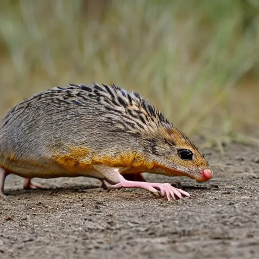 Prompt: a photo of a feathered mouse potato lizard kangaroo onion hippo tiger ostrich sparrow snake cooking dinner vibrant colours award winning nature photography