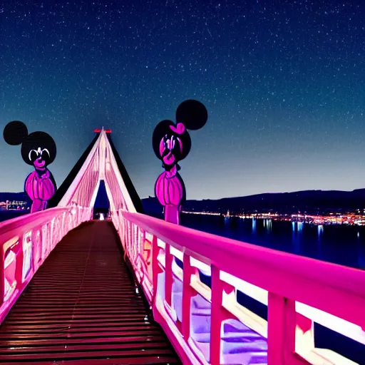 Image similar to bridge in the shape of Mickey mouse purple night sky