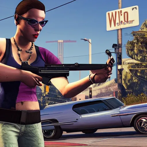 Image similar to widowmaker in gta 5, cover art