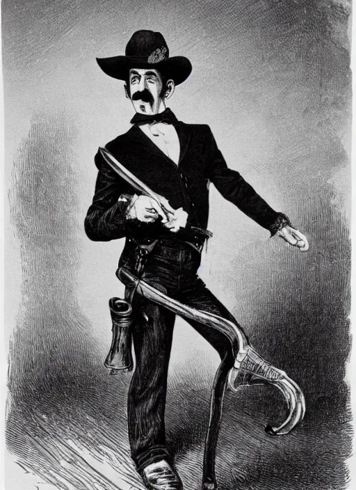 Image similar to Barry Chuckle is the most rootinest, tootinest sheriff of the old West. Lithograph 1889