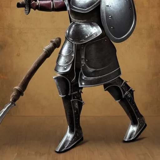 Image similar to a minotaur wearing steel plate armor and holding a mace