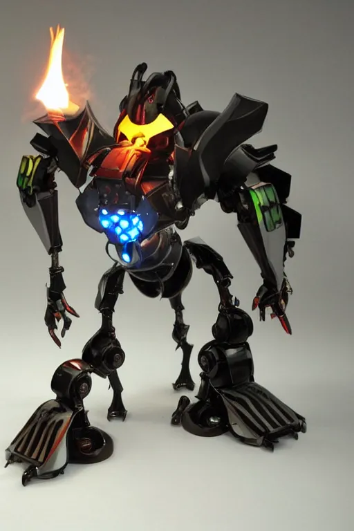 Prompt: a humanoid beetle robot, beetle-inspired, inafune design, scarab reploid, welding torches for arms