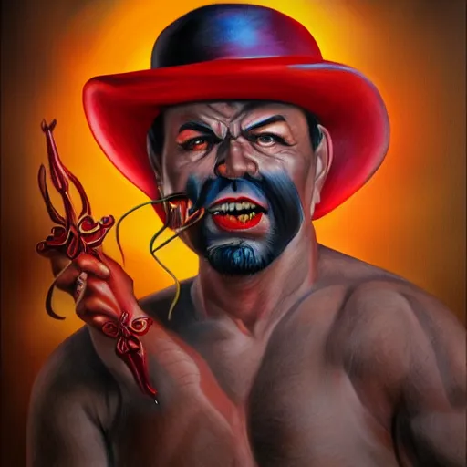 Image similar to el diablito loteria character, photorealistic portrait, studio