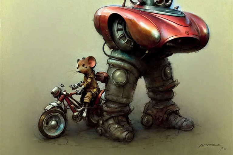 Image similar to adventurer ( ( ( ( ( 1 9 5 0 s retro future robot mouse explorer vehical. muted colors. ) ) ) ) ) by jean baptiste monge!!!!!!!!!!!!!!!!!!!!!!!!! chrome red