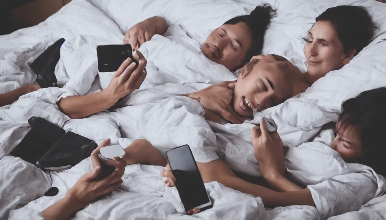 Prompt: laying in bed using smartphone