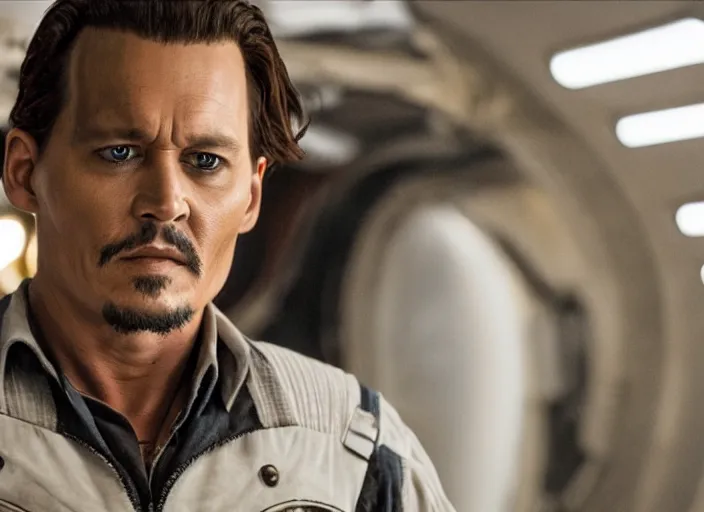Prompt: film still of Johnny Depp as Cooper in Interstellar, 4k