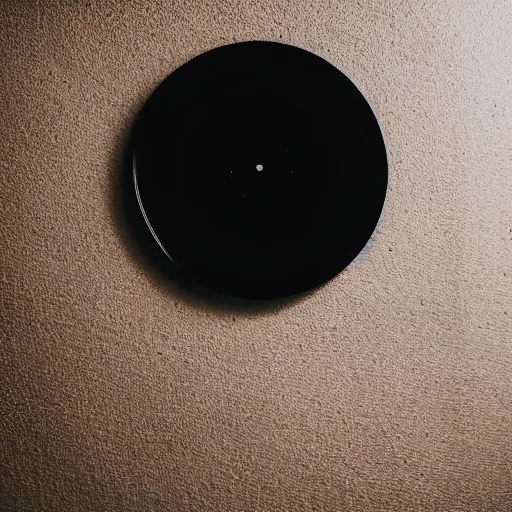 Prompt: a studio photograph of a black framed vinyl record, diffuse lighting