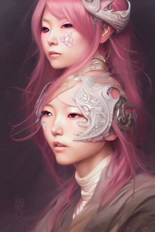 Prompt: Portrait of japanese gyaru, D&D, pink eyes, face, fantasy, intricate, elegant, highly detailed, digital painting, artstation, concept art, smooth, sharp focus, illustration, art by artgerm and greg rutkowski and alphonse mucha