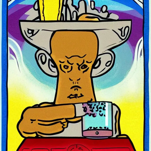 Image similar to an alien drinking horchata, detailed, tarot card