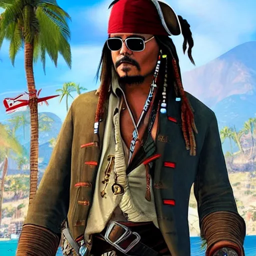 Image similar to jack sparrow wearing aviators gta 5 cover art