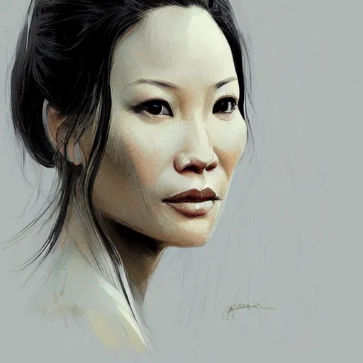 Image similar to “ portrait of lucy liu by greg rutkowski, young, attractive, highly detailed portrait, scifi, digital painting, artstation, concept art, smooth, sharp foccus ilustration, artstation hq ”