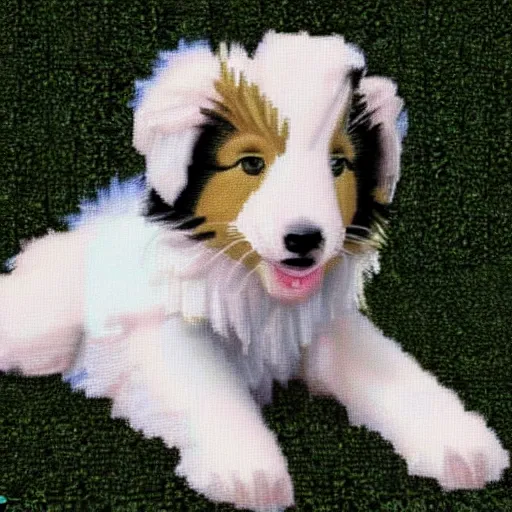 Image similar to cute collie puppy, pixelart