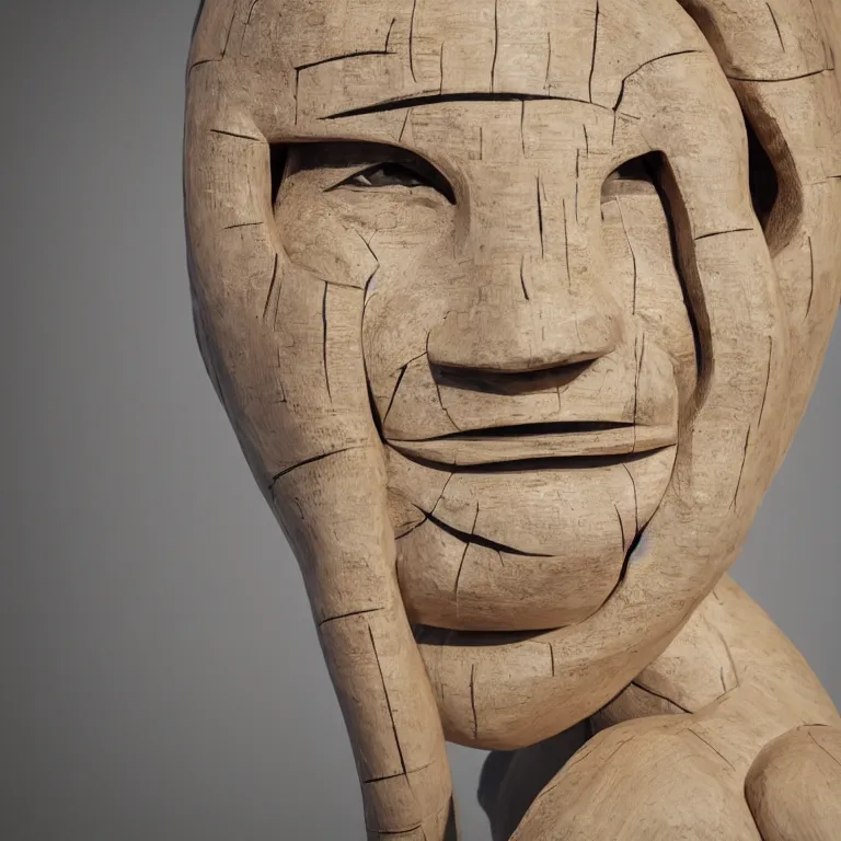 Prompt: public sculpture minimalist portrait of a powerful inuit woman wearing pigtails, beautiful symmetrical face accurate face detailed face realistic proportions, carved out of birch wood on a pedestal by stephan balkenhol and martin puryear, hyperrealistic dramatic lighting shocking detail trending on artstation 8 k