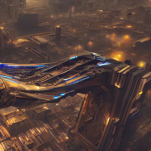 Image similar to an aerial scene of the beautiful intricate epic futuristic cybernetic sphinx in a cyberpunk pharaoh city, hyper detailed, cinematic lighting