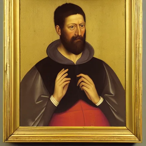 Prompt: a renaissance style portrait painting of Pedro Picapiedra