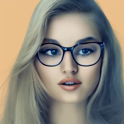 Prompt: portrait of beautiful young blonde woman with big eye-glasses, realistic photo, 4k