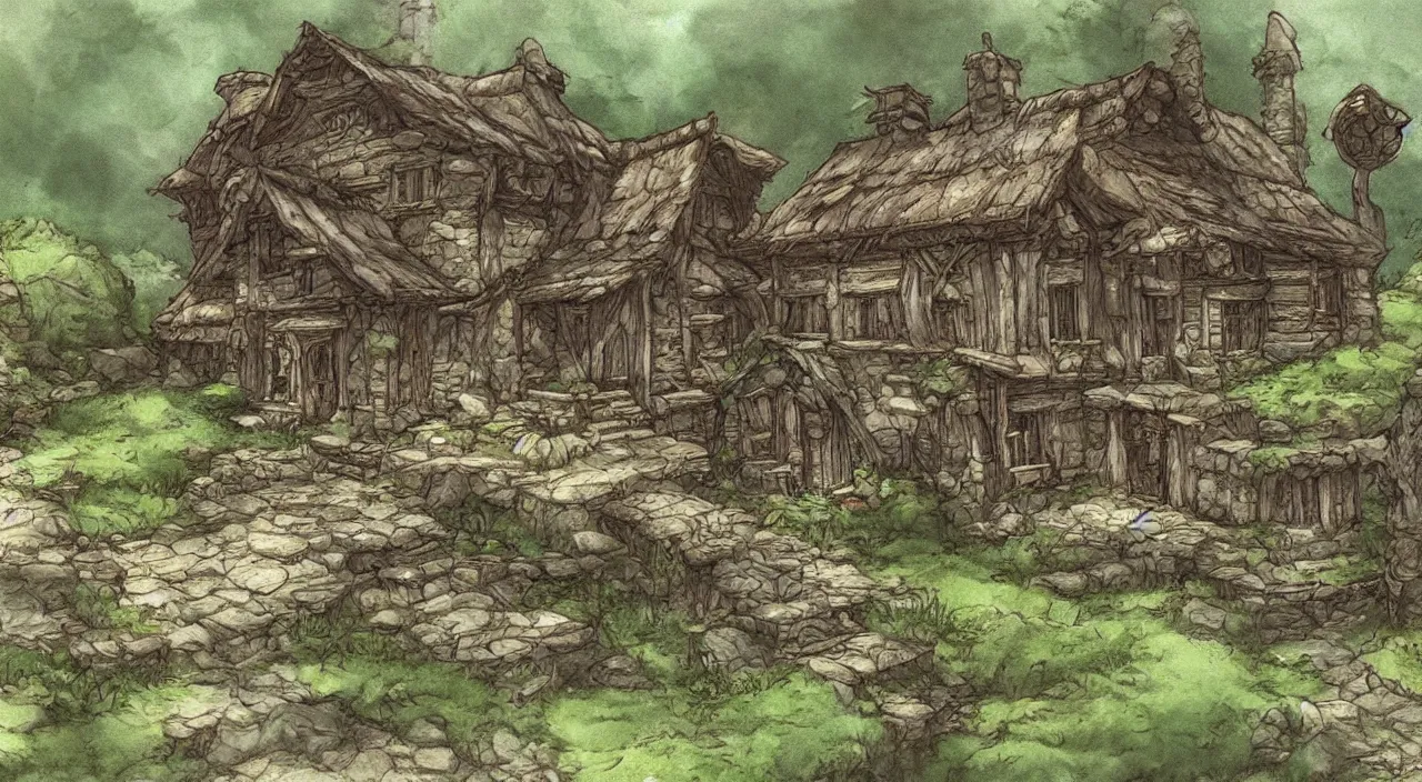 Prompt: concept art of an old rustic house in a forest in final fantasy