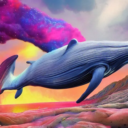 Image similar to a ( ( ( ( unicorn ) ) ) ) whale painted by lisa frank, bosch, and giger, 4 k octane render, unreal engine, zbrush, cgsociety, detailed, hyper detailed, very very very!!!!!! detailed!!!!!!!!!!!!!!!!!!!