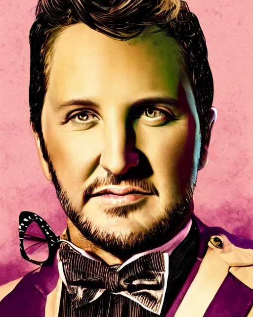 Image similar to Luke Bryan as Willy Wonka, digital illustration portrait design, detailed, gorgeous lighting, dynamic portrait