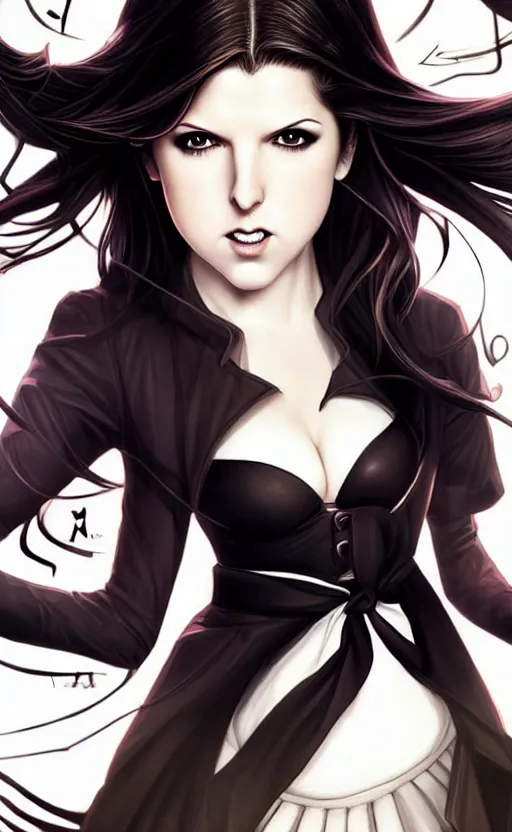 Prompt: ultra realistic, beautiful Anna Kendrick Zatanna DC Comics waist up floating, on stage, symmetrical face symmetrical eyes, modern anime, fantasy, eerie, intricate details, atmospheric, elegant, super highly detailed, professional digital painting, artstation, concept art, 8k, art by artgerm and eiichiro oda and koyoharu gotouge