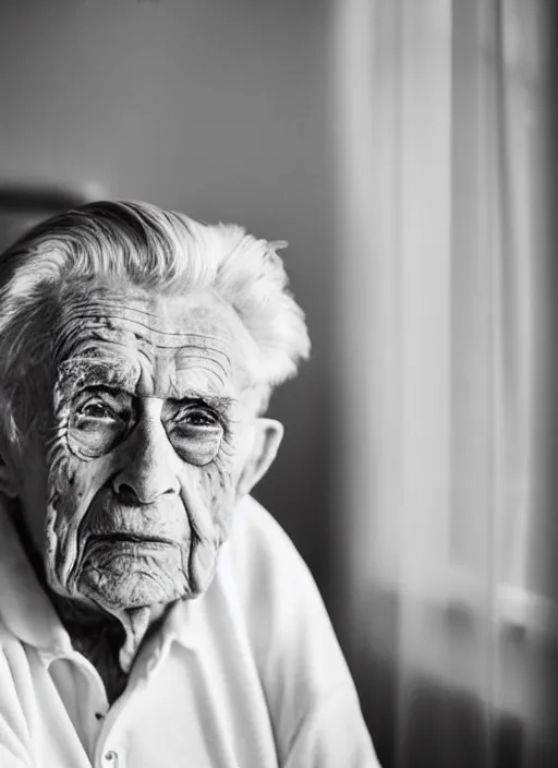 Image similar to DSLR photo portrait still of 90 year old age 90 James Dean at age 90!!!, 85mm f1.8