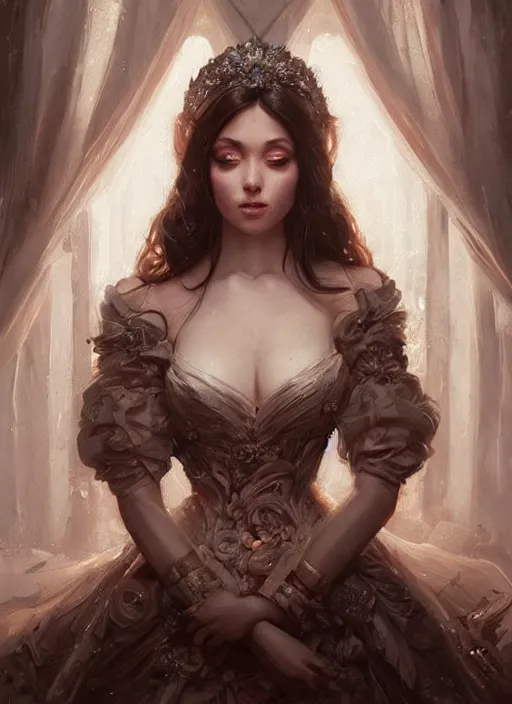 Image similar to a beautiful woman in an elaborate ballgown. beautiful highly detailed face. painting by artgerm and greg rutkowski and magali villanueve.