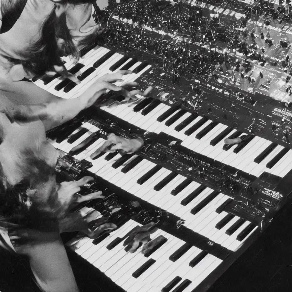 Image similar to ultra high resolution photograph of goblin making music with a vintage Moog synthesizer, glamour shot