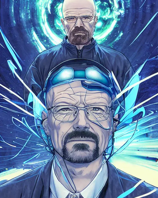 Prompt: walter white cybernetic enhancements, art by makoto shinkai and alan bean, yukito kishiro