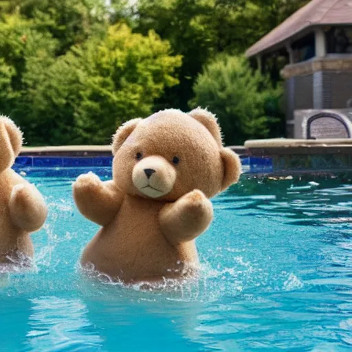 Image similar to teddy bears playing in the pool