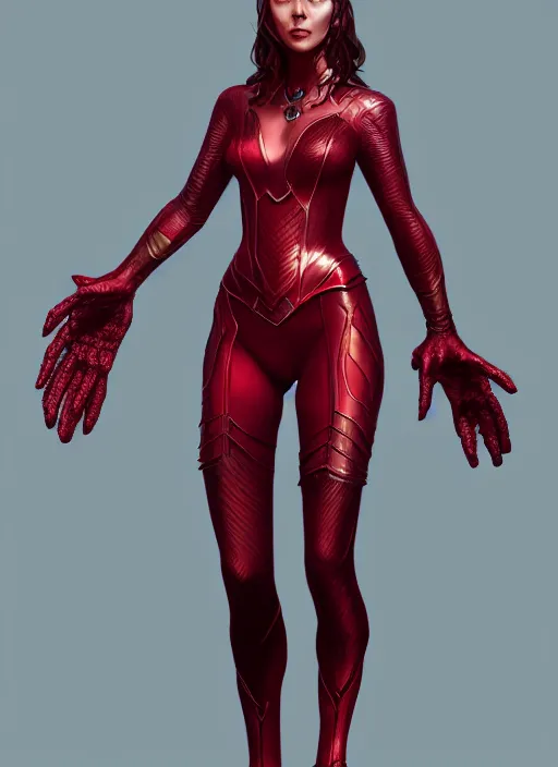Prompt: Scarlet Witch, full body portrait, hyper detailed, digital art, trending in artstation, cinematic lighting, studio quality, smooth render, unreal engine 5 rendered, octane rendered, illustration, art style by klimt and nixeu and ian sprigger and wlop and krenz cushart