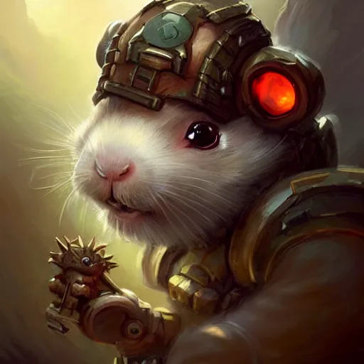 Image similar to cute little anthropomorphic Guinea Pig using mech armor, ultra wide lens shot , tiny, small, short, cute and adorable, pretty, beautiful, DnD character art portrait, matte fantasy painting, DeviantArt Artstation, by Jason Felix by Steve Argyle by Tyler Jacobson by Peter Mohrbacher, cinematic lighting