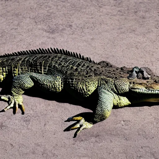 Image similar to Full body photo of a crocodile with feathers