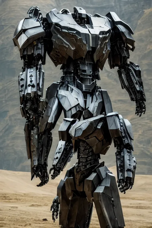 Image similar to cinematic still in westworld and pacific rim movie and real steel movie, heavy armor slim full body stunning intricate humanoid mega mech by fujioka kenki and mamoru nagano