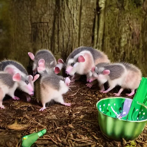 Image similar to opossum birthday party in the forest at night