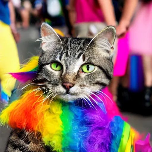 Prompt: cat at a pride parade