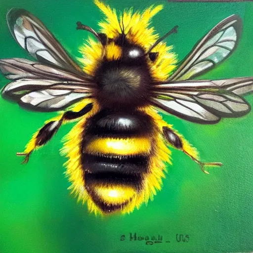 Image similar to an oil painting of a bee with human face