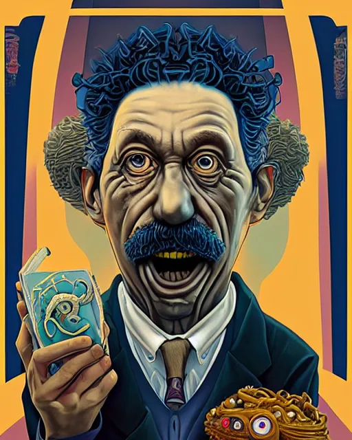 Prompt: lovecraft lovecraftian portrait of einstein, pixar style, by tristan eaton stanley artgerm and tom bagshaw, retro future