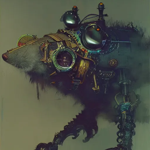 Image similar to steampunk rat, acid, 303, psychedelic, by ruan jia