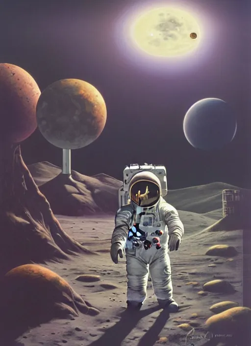 Prompt: highly detailed wide - angle portrait of a retro 1 9 6 0 s moon landing, nicoletta ceccoli, mark ryden, lostfish, earl nore, hyung tae, frank frazetta, global illumination, god rays, detailed and intricate environment